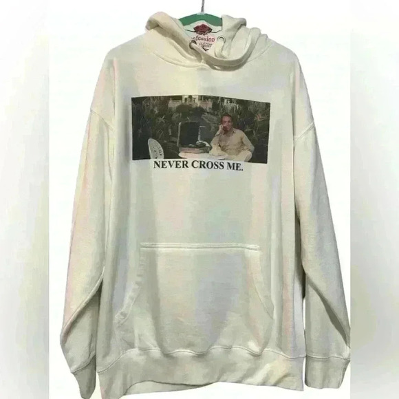 Other - 💟 White Oversized “Never Cross Me Hoodie”, EUC, Size Large